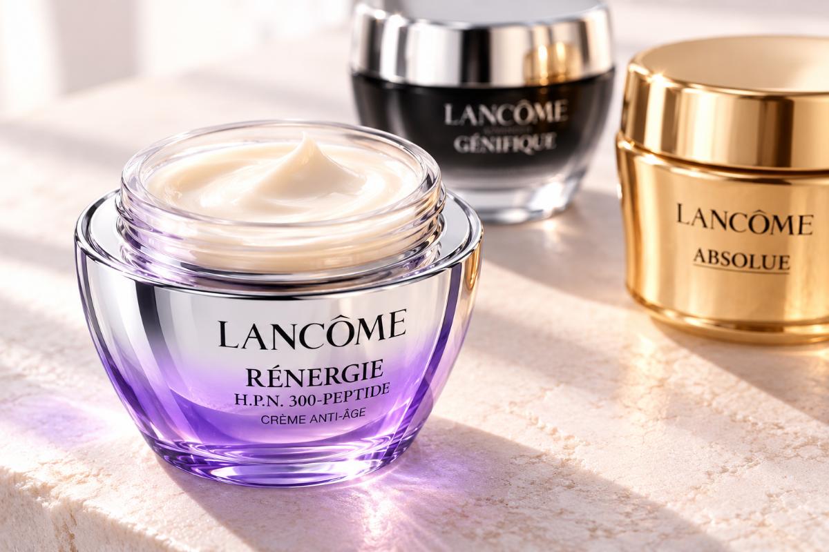Texture de Rénergie H.P.N. 300-Peptide en macro, avec Génifique et Absolue pour comparer les soins Lancôme selon leur texture et leur prix