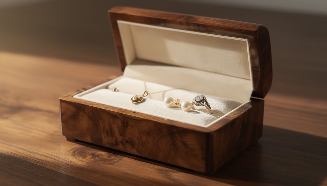 découvrez l'élégance d'un coffret à bijoux en noyer, un cadeau intemporel à chérir toute une vie.